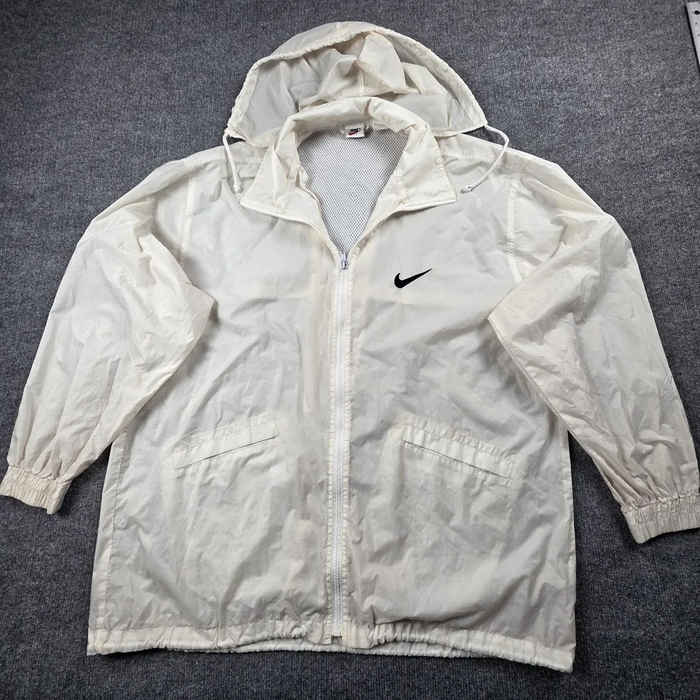 Vintage 90s Nike Windbreaker Jacket Men's XL White Nylon Made in USA Hooded Y2K‎